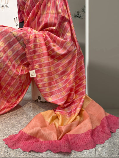 Cosmopolitan Spirit Peach Printed Silk Sari