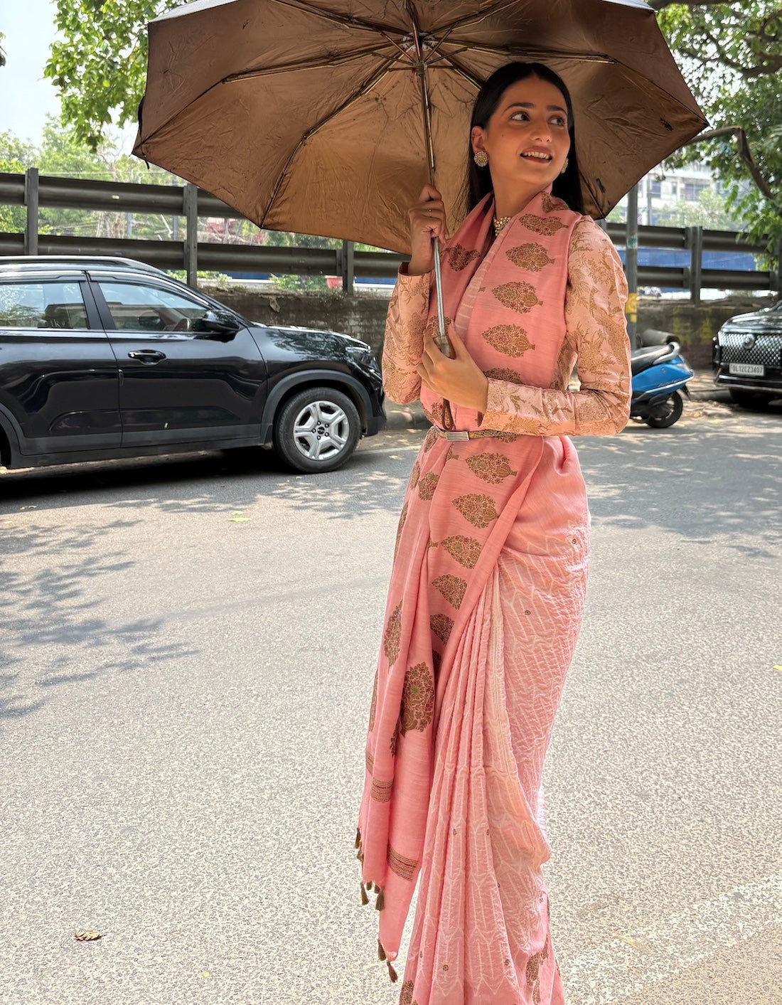 Gulafsha Peach Shibori Saree & Blouse