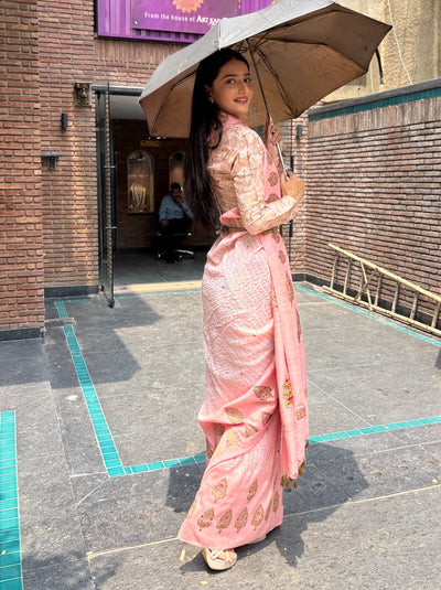 Gulafsha Peach Shibori Saree & Blouse