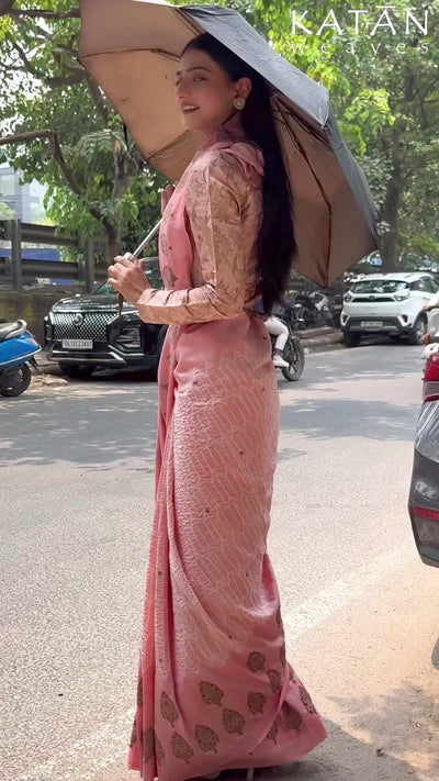 Gulafsha Peach Shibori Saree & Blouse