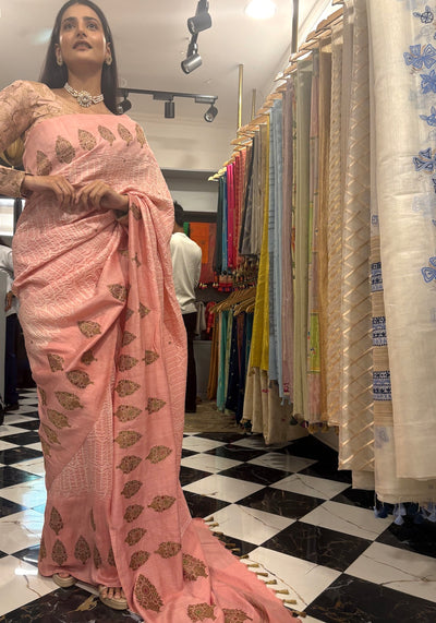 Gulafsha Peach Shibori Saree & Blouse