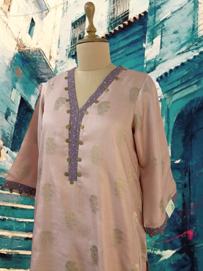 Peach Tussar Silk 2 piece Coord Set