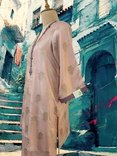 Peach Tussar Silk 2 piece Coord Set