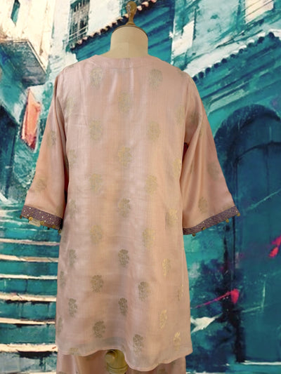 Peach Tussar Silk 2 piece Coord Set