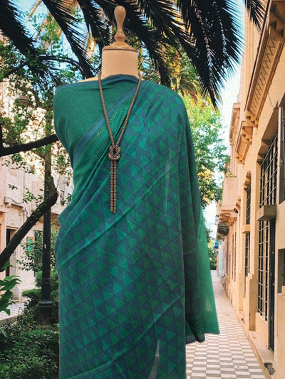 Peacock Bluish Green Moonga Cotton Saree