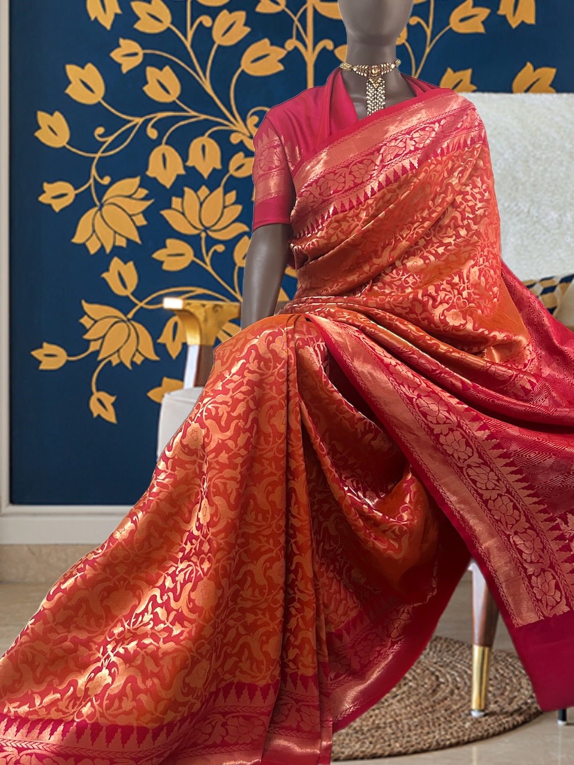 Cauvery Pink & Orange Silk Saree