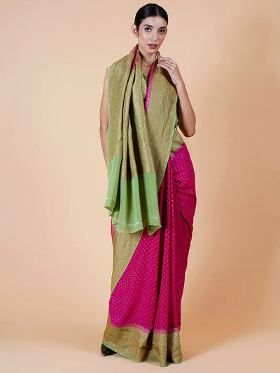 Nandini Pink & Green Khaddi Georgette Saree