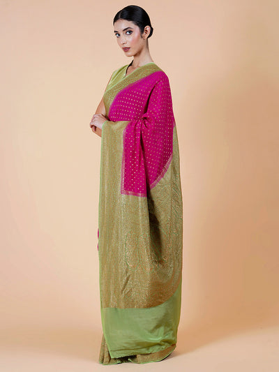 Nandini Pink & Green Khaddi Georgette Saree