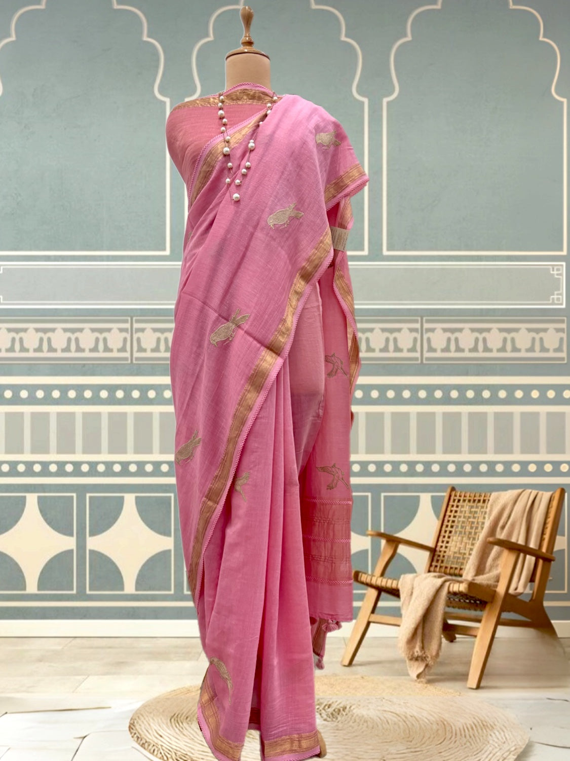 Bulbul Pink Chanderi Cotton Sari