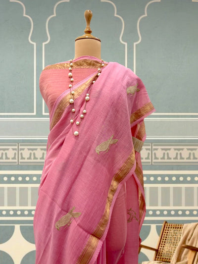 Bulbul Pink Chanderi Cotton Sari