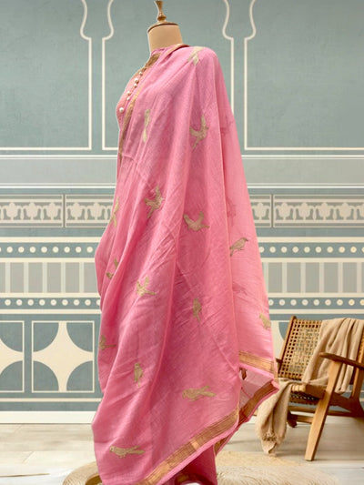 Bulbul Pink Chanderi Cotton Sari