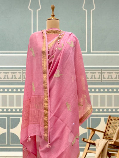 Bulbul Pink Chanderi Cotton Sari