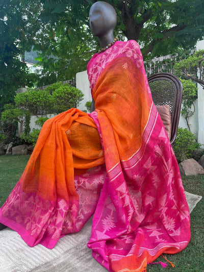 Dhriti Orange & Pink Linen Saree