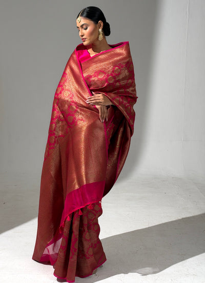 Vishalakshi Pink Brocade Silk Saree