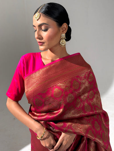 Vishalakshi Pink Brocade Silk Saree