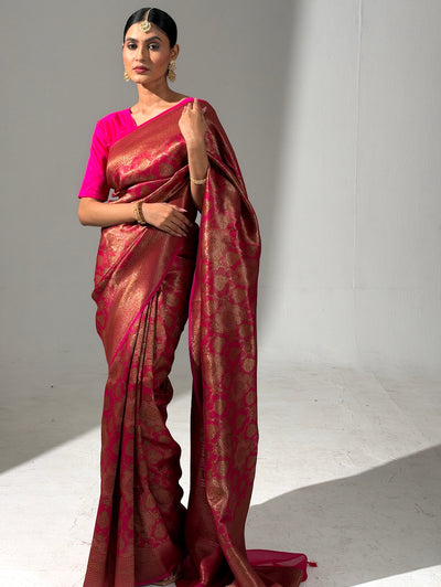 Vishalakshi Pink Brocade Silk Saree