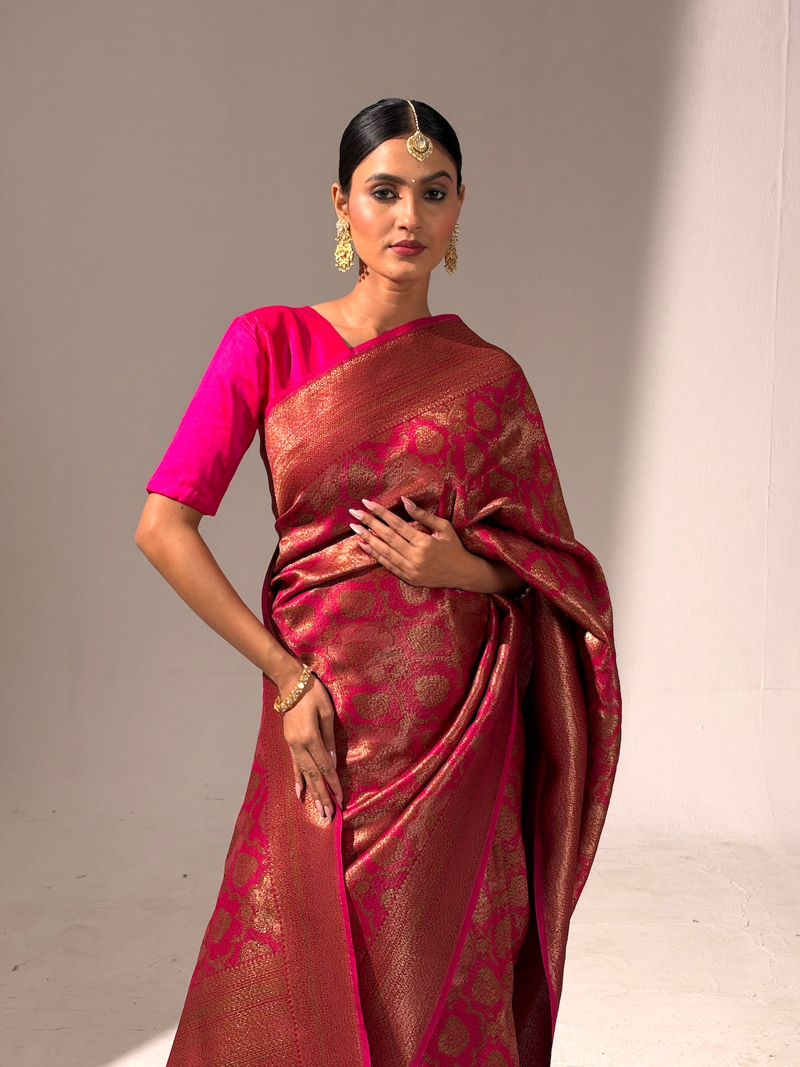 Vishalakshi Pink Brocade Silk Saree