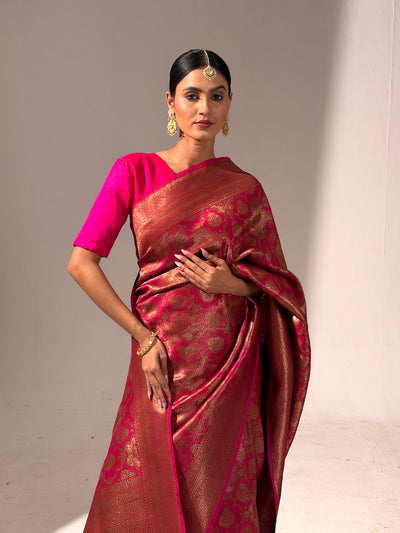 Vishalakshi Pink Brocade Silk Saree