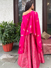 Pink Brocade Lehenga Cape Set