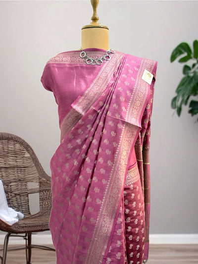 Camellia Pink Chinya Silk Sari