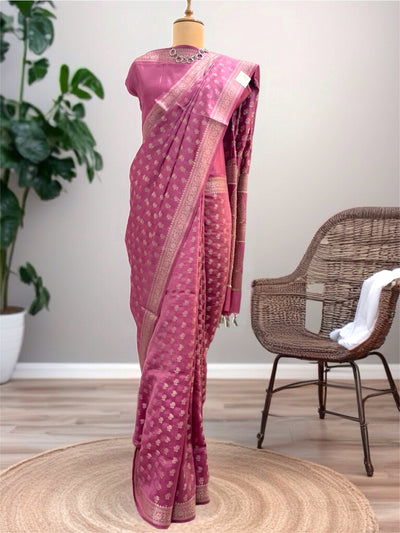 Camellia Pink Chinya Silk Sari
