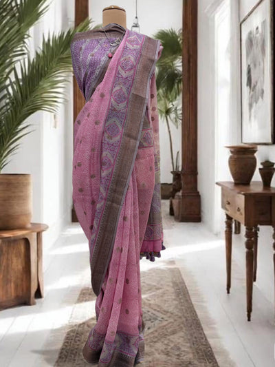 Adira Pink Printed Cotton Saree