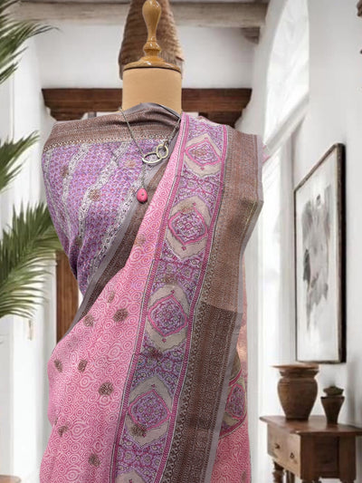Adira Pink Printed Cotton Saree