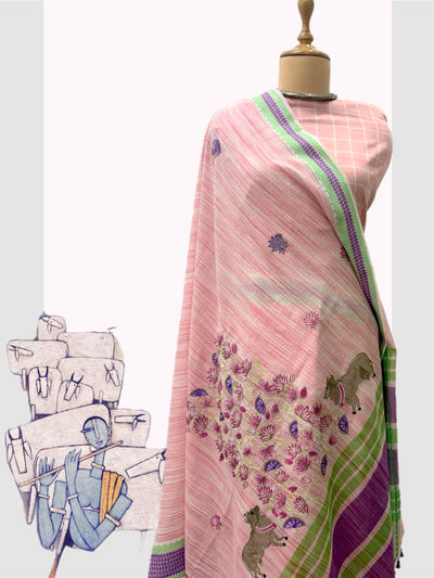 Nathdwara Pink Cotton Gamcha Saree