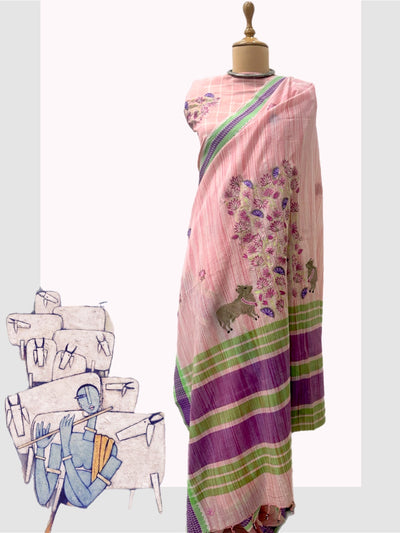 Nathdwara Pink Cotton Gamcha Saree