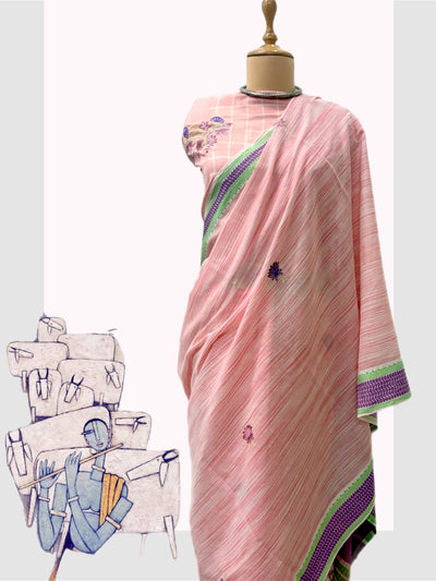 Nathdwara Pink Cotton Gamcha Saree