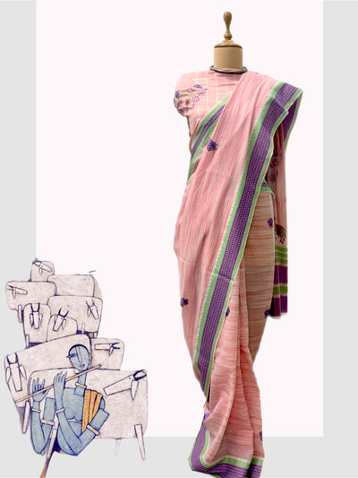 Nathdwara Pink Cotton Gamcha Saree