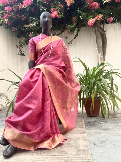Angel Pink Cotton Silk Tanchoi Saree