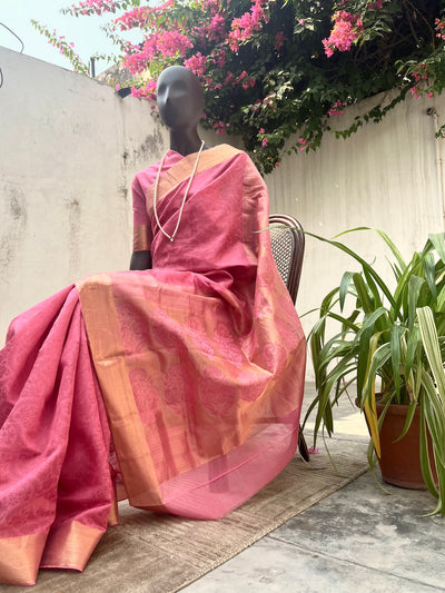 Angel Pink Cotton Silk Tanchoi Saree