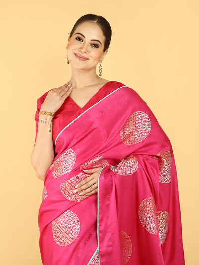 Carnation Pink Satin Crepe Saree