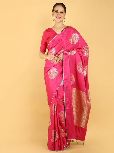 Carnation Pink Satin Crepe Saree