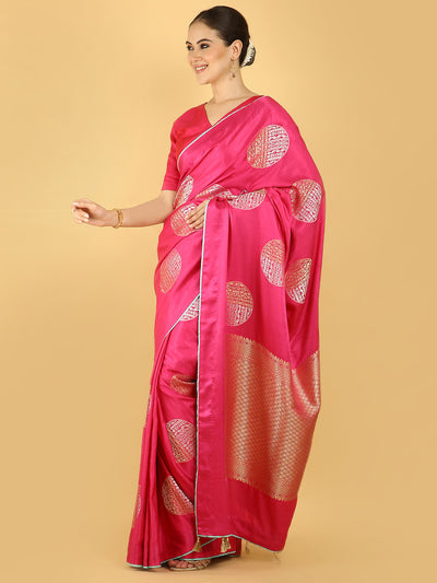 Carnation Pink Satin Crepe Saree