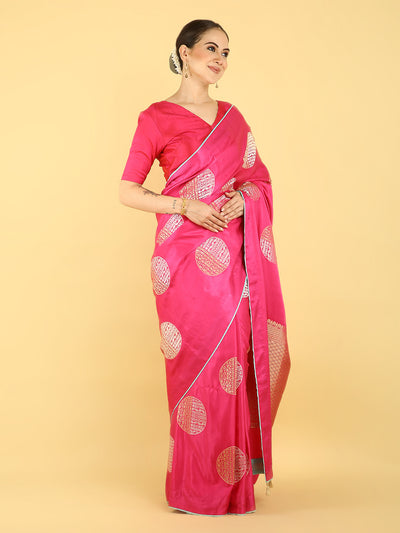 Carnation Pink Satin Crepe Saree