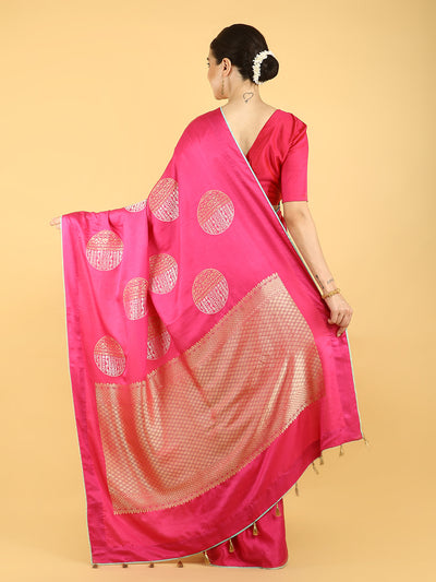 Carnation Pink Satin Crepe Saree