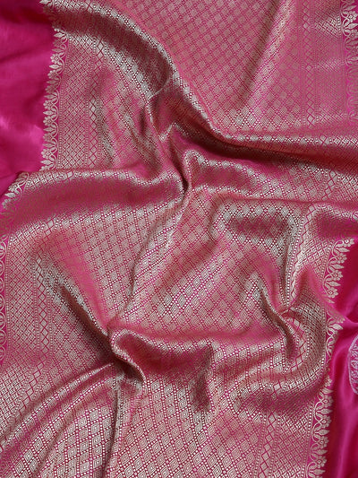 Carnation Pink Satin Crepe Saree