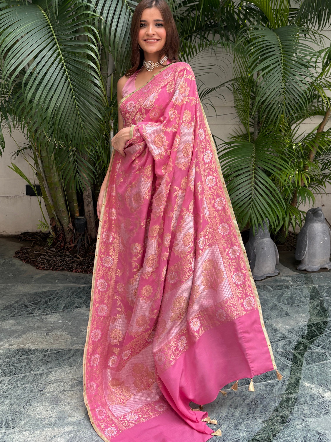 Kalyani Pink Georgette Crepe Silk Saree