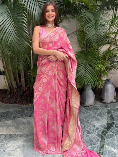 Kalyani Pink Georgette Crepe Silk Saree