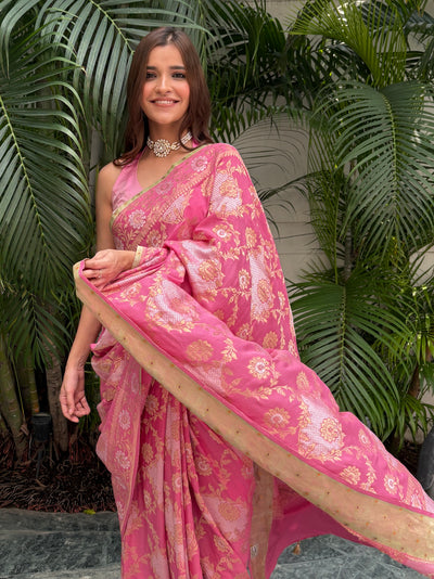 Kalyani Pink Georgette Crepe Silk Saree
