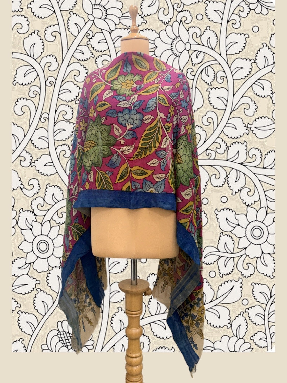 Sri Kalahasti Pink Pen Kalamkari Dupatta