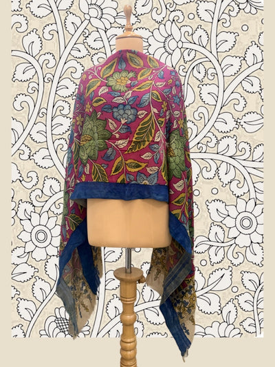 Sri Kalahasti Pink Pen Kalamkari Dupatta