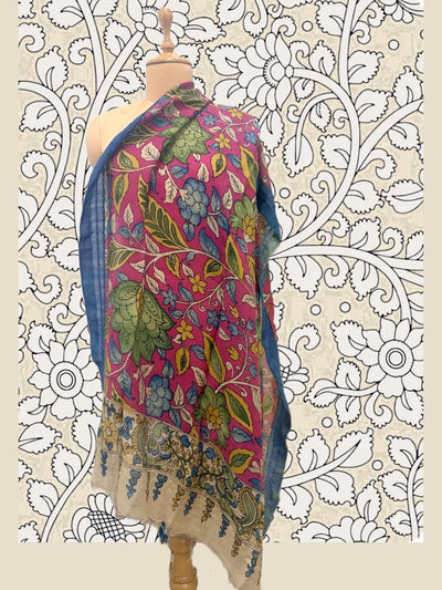 Sri Kalahasti Pink Pen Kalamkari Dupatta