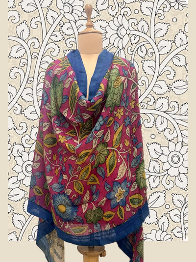 Sri Kalahasti Pink Pen Kalamkari Dupatta