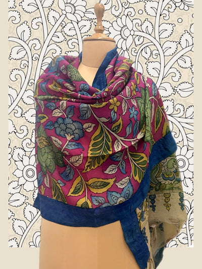 Sri Kalahasti Pink Pen Kalamkari Dupatta
