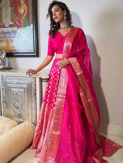 Pink Brocade Lehenga Dupatta Set