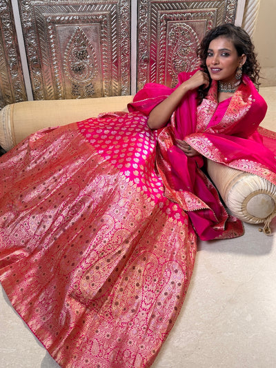 Pink Brocade Lehenga Dupatta Set