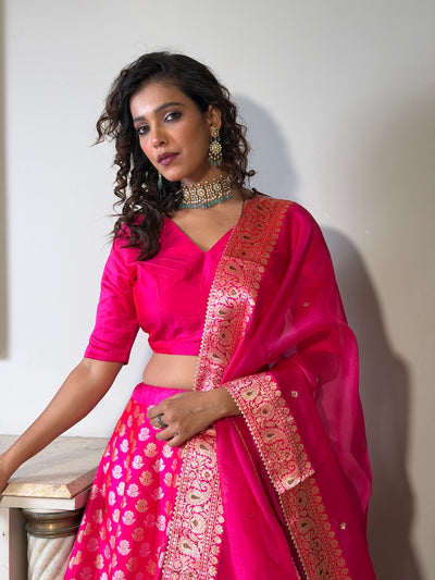 Pink Brocade Lehenga Dupatta Set